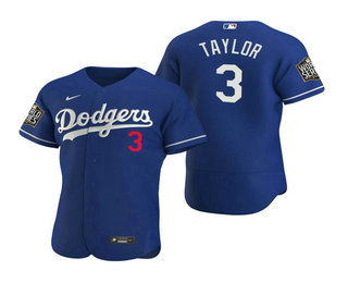 Men Los Angeles Dodgers 3 Chris Taylor Royal 2020 World Series Authentic Flex Nike Jersey
